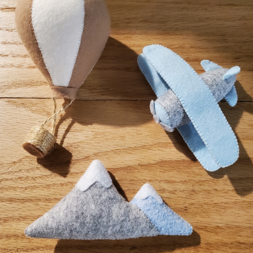 Felt Hot Air Balloon, Airplane, and Mountain Decor